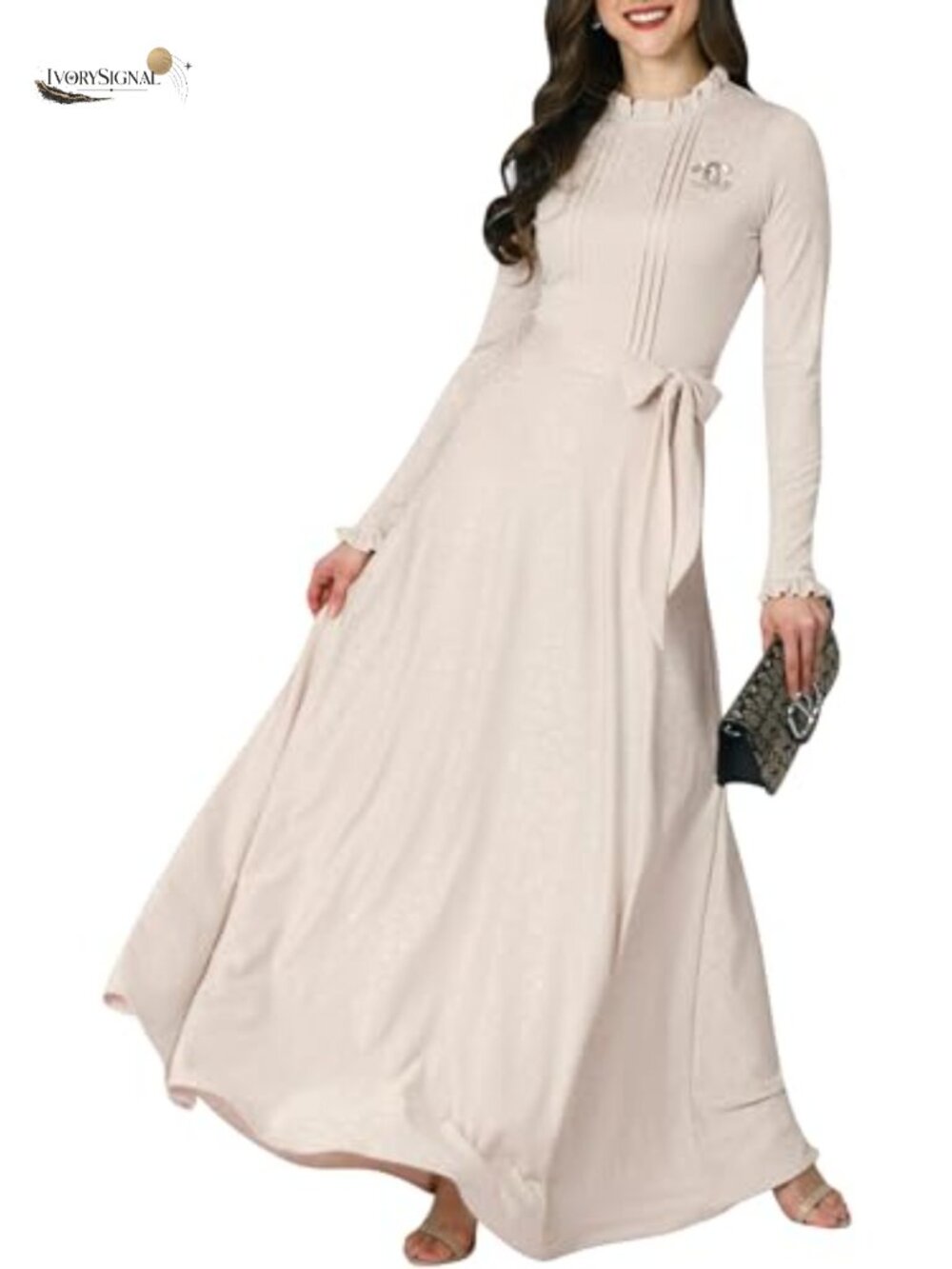 Plus Size Long Sleeve Maxi Dress with Pockets Formal Evening Gown